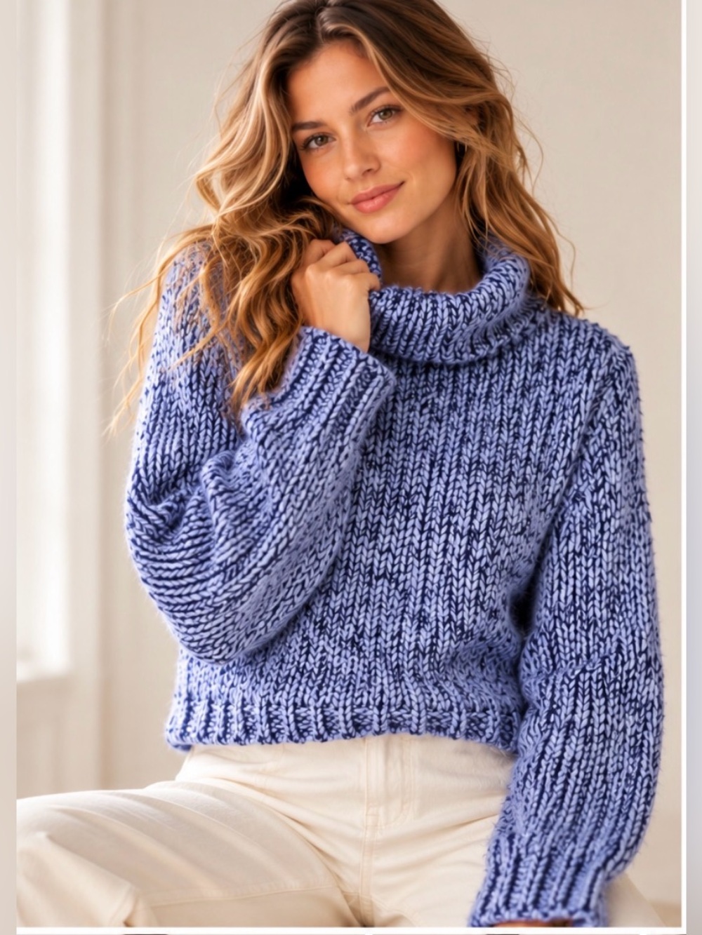 Express Chunky Cowl Neck Sweater in Periwinkle Blue